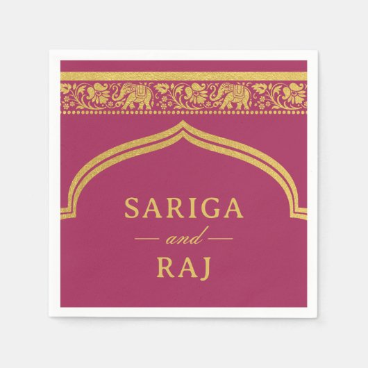 Gold Elephant & Lotus Blume Mundap Arch Wedding Serviette (Vorderseite)