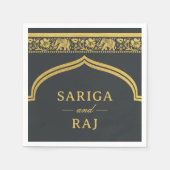 Gold Elephant & Lotus Blume Mundap Arch Wedding Serviette (Vorderseite)