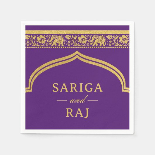 Gold Elephant & Lotus Blume Mundap Arch Wedding Serviette (Vorderseite)