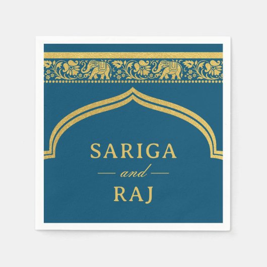 Gold Elephant & Lotus Blume Mundap Arch Wedding Serviette (Vorderseite)