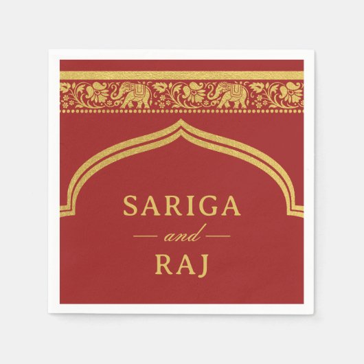 Gold Elephant & Lotus Blume Mundap Arch Wedding Serviette (Vorderseite)