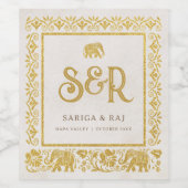 Gold Elephant & Lotus Blume Wedding Monogram Weinetikett (Einzelnes Label)