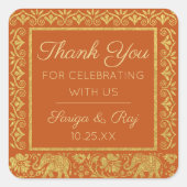 Gold Elephant & Lotus Wedding Return Geschenk Gefa Quadratischer Aufkleber (Vorderseite)