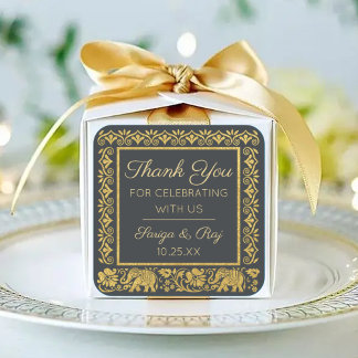 Gold Elephant & Lotus Wedding Return Geschenk Gefa Quadratischer Aufkleber