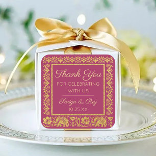 Gold Elephant & Lotus Wedding Return Geschenk Gefa Quadratischer Aufkleber