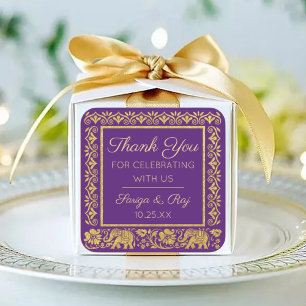 Gold Elephant & Lotus Wedding Return Geschenk Gefa Quadratischer Aufkleber