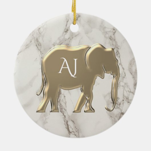 Gold Elephant Marble Mit Monogramm Keramik Ornament (Hinten)