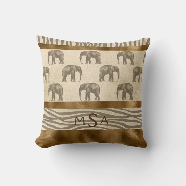 Gold Elephant Tiger Elegante Hübsch Chic Monogram Kissen (Vorderseite)