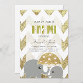 Gold Elephant Umbrella Baby Shooter Party laden ei Einladung (Vorne/Hinten)