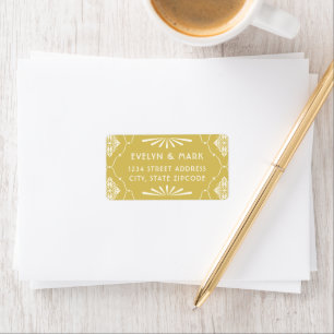 Gold Elfenbein Art Deco Hochzeitsadresse Adressaufkleber