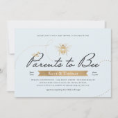 Gold Eltern in Bee Baby Shower Blue Einladung (Vorderseite)