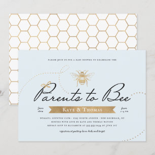 Gold Eltern in Bee Baby Shower Blue Einladung