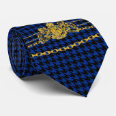 Gold Emblem Chain Trim Black Blue Hahnentrittmuste Krawatte (Gerollt)