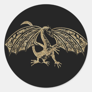 Gold Embossed Dragon Fantasy Runder Aufkleber