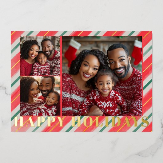 Gold Embossed Striping Christmas Folien Feiertagskarte (Vorderseite)