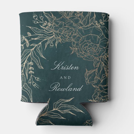 Gold Emerald Blume Wreath Emerald Green Wedding Dosenkühler (Rückseite)