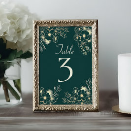 Gold Emerald Floral Wedding Tischnummer