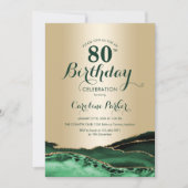 Gold Emerald Green Agate Marble 80. Geburtstag Einladung (Vorderseite)