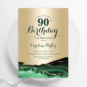 Gold Emerald Green Agate Marble 90. Geburtstag Einladung