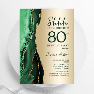 Gold Emerald Green Agate Überraschung 80. Geburtst Einladung