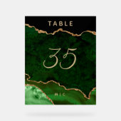 Gold Emerald Green Agate Wedding Tischnummer Acrylschild (Vorderseite)