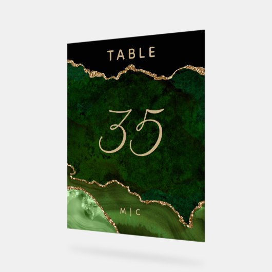 Gold Emerald Green Agate Wedding Tischnummer Acrylschild (Winkel)