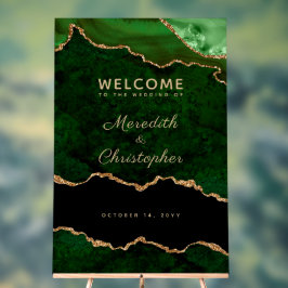 Gold Emerald Green Agate Wedding Willkommen Acrylschild