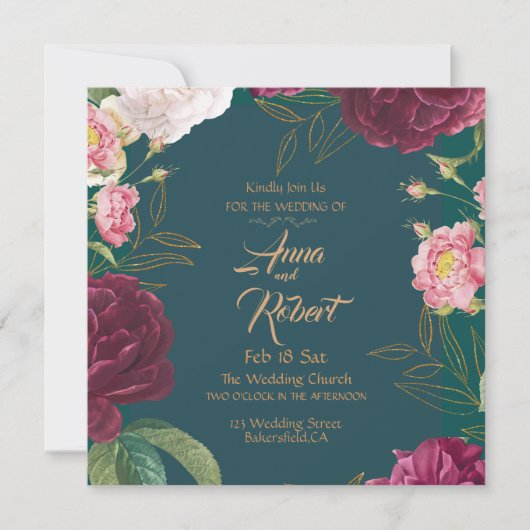 Gold & Emerald Green Floral Save The Date (Vorderseite)
