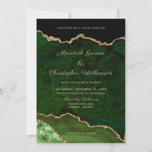 Gold Emerald Green Geode Agate Foto Wedding Einladung