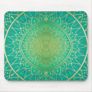 Gold Emerald Green Hand Drawn Mandala Mousepad