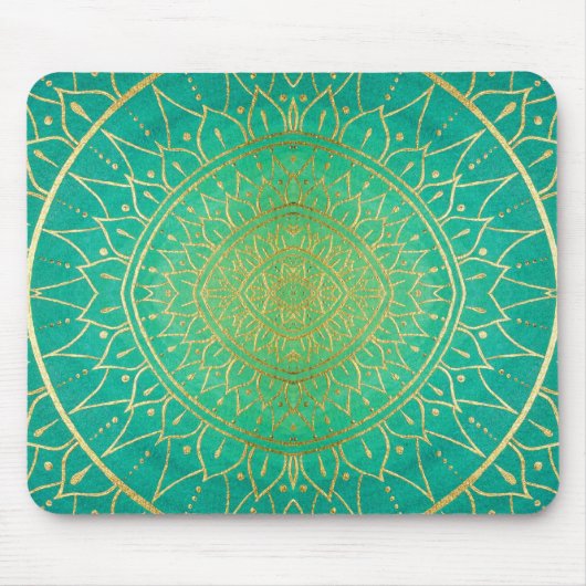 Gold Emerald Green Hand Drawn Mandala Mousepad (Vorne)
