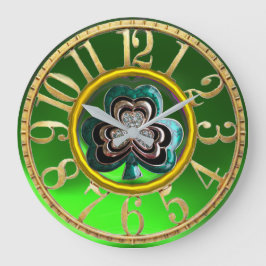Gold Emerald Green Kleeblatt Jewel St Patrick's Da Große Wanduhr