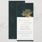 GOLD EMERALD GREEN LOTUS FLORAL COUPLES DUSCHE EINLADUNG (Vorne/Hinten)
