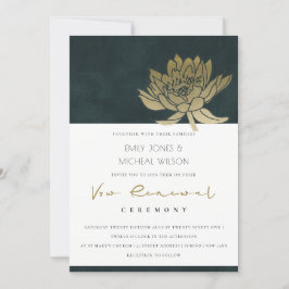GOLD EMERALD GREEN LOTUS FLORAL VOW RENEWITE INVIT DANKESKARTE