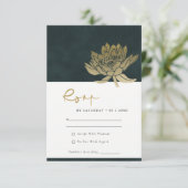 GOLD EMERALD GREEN LOTUS FLORAL WEDD RSVP BEGLEITKARTE (Stehend Vorderseite)