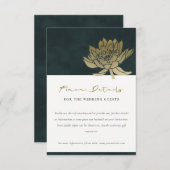 GOLD EMERALD GREEN LOTUS FLORAL WEDDING DETAILS BEGLEITKARTE (Vorne/Hinten)