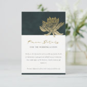 GOLD EMERALD GREEN LOTUS FLORAL WEDDING DETAILS BEGLEITKARTE (Stehend Vorderseite)