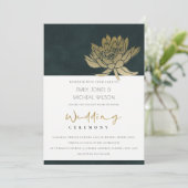 GOLD EMERALD GREEN LOTUS FLORALWEDING INVITE DANKESKARTE (Stehend Vorderseite)