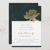 GOLD EMERALD GREEN LOTUS FLORALWEDING INVITE DANKESKARTE (Vorne/Hinten)