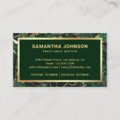 Gold Emerald Green Marble Pen Nib Beruflich Visitenkarte (Rückseite)