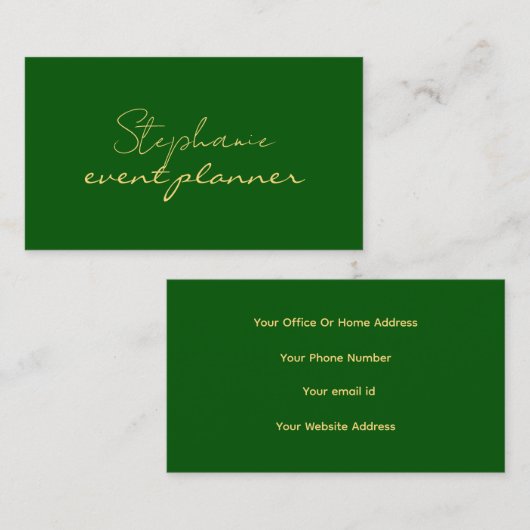Gold Emerald Green Modern Custom Name Professional Visitenkarte (Vorne/Hinten)