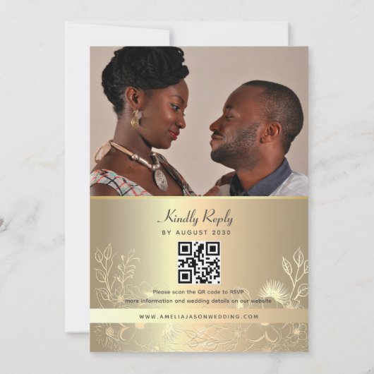 Gold Emerald Green QR Code Wedding Einladung (Rückseite)
