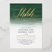 Gold & Emerald Green Watercolor Überraschung Gebur Folieneinladung (Vorderseite)