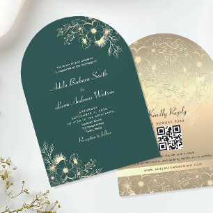 Gold Emerald Green Wedding Einladung mit QR Code