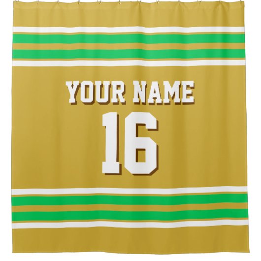 Gold Emerald Green Whisky Stripes Sports Jersey Duschvorhang (Vorderseite)