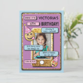 Gold Emoji Birthday Party Handy Foto Einladung (Stehend Vorderseite)