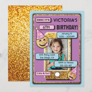 Gold Emoji Birthday Party Handy Foto Einladung