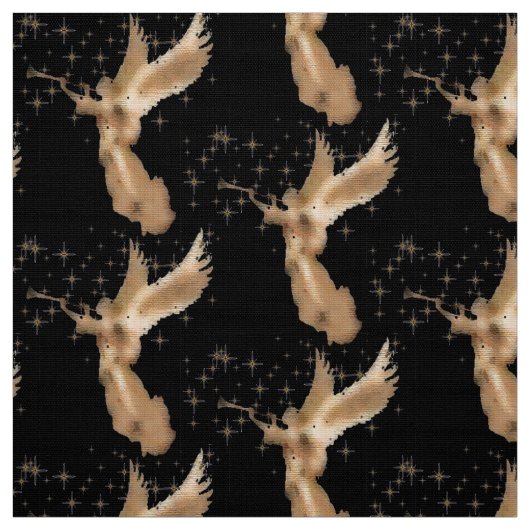 Gold Engel mit Trompete Night Sky mit Gold Stars Stoff (Muster)