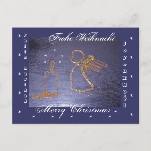 Gold - Engel Postkarte 4 sprach. (Vorderseite)