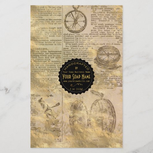 Gold Ephemera Vintag Soap Wrap Paper - Satin (Vorderseite)